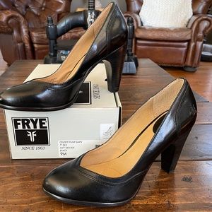 Frye Celeste Black Leather Heels Pumps